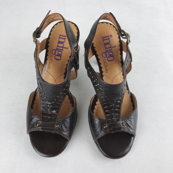 INDIGO by CLARKS BROWN LEATHER STUDDED ANKLE STRAP - Picture 3 of 8